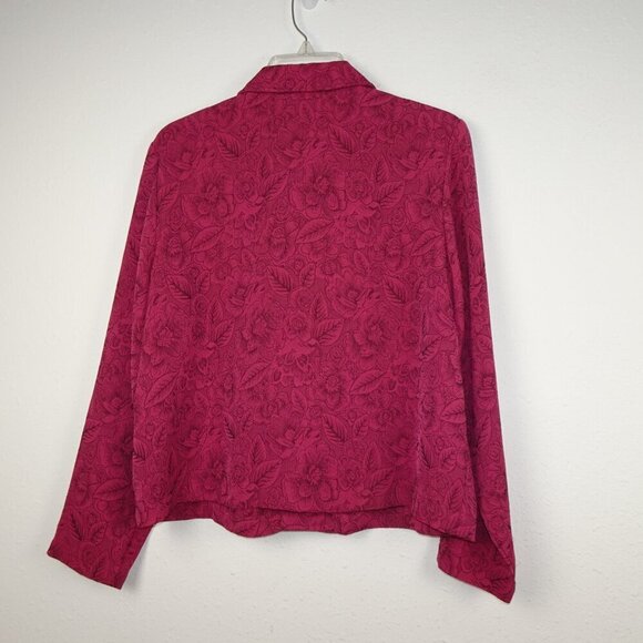 Coldwater Creek Button Up Top Women's Petite Size PL Pink Floral Textured - Picture 4 of 7